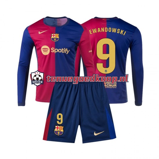 Thuis Tenue van FC Barcelona Lewandowski 9 Kind 2-13 jaar 2024-25 Lange Mouw