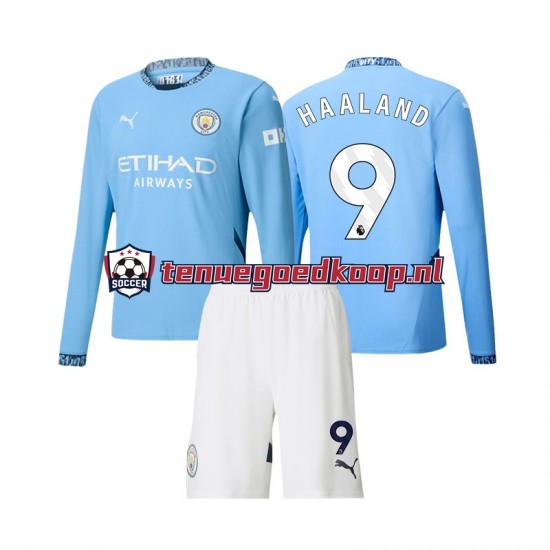 Thuis Tenue van Manchester City Erling Haaland 9 Kind 2-13 jaar 2024-25 Lange Mouw