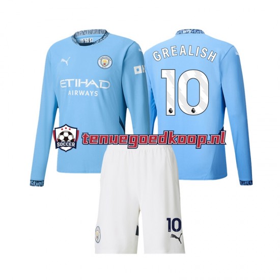 Thuis Tenue van Manchester City Jack Grealish 10 Kind 2-13 jaar 2024-25 Lange Mouw