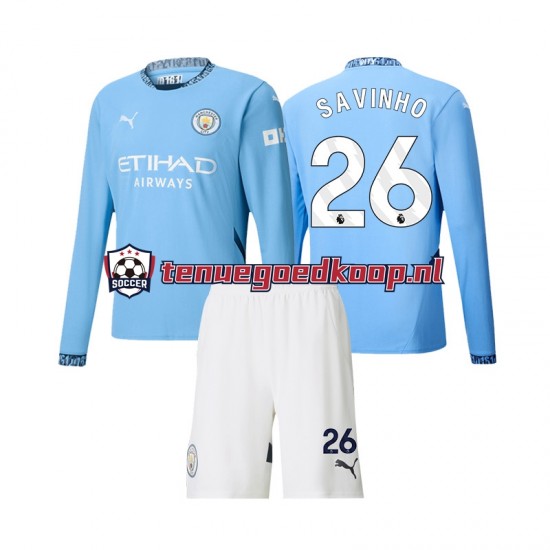 Thuis Tenue van Manchester City Savinho 26 Kind 2-13 jaar 2024-25 Lange Mouw