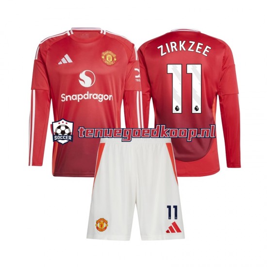 Thuis Tenue van Manchester United Joshua Zirkzee 11 Kind 2-13 jaar 2024-25 Lange Mouw