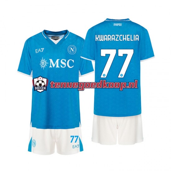 Thuis Tenue van Napoli Khvicha Kvaratskhelia 77 Kind 2-13 jaar 2024-25 Korte Mouw