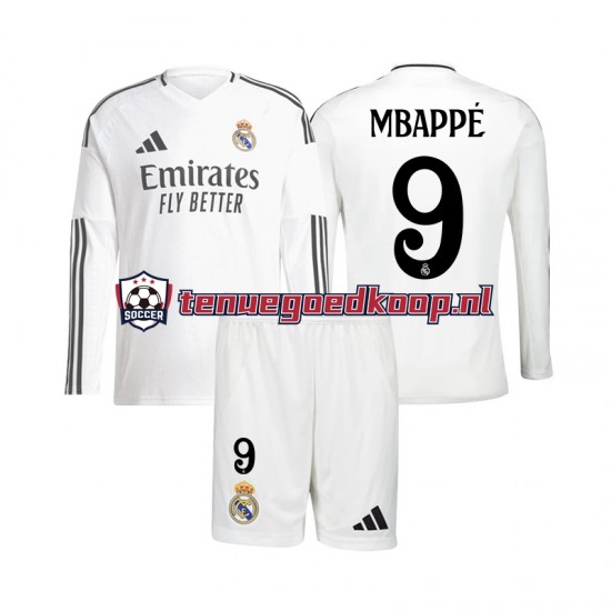 Thuis Tenue van Real Madrid Kylian Mbappe 9 Kind 2-13 jaar 2024-25 Lange Mouw