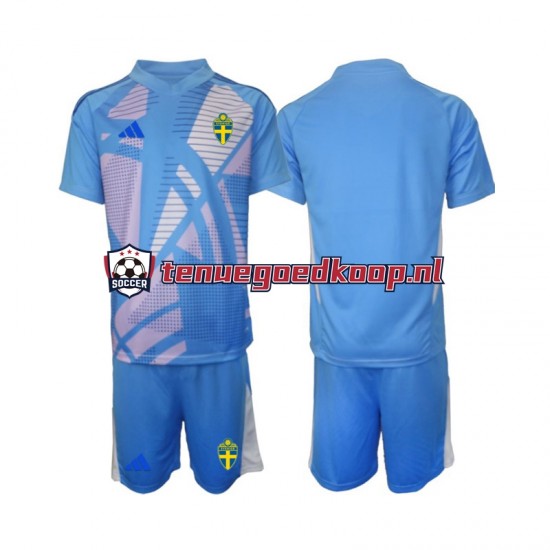 Uit Tenue van Zweden Keepersshirt Kind 2-13 jaar 2024 Korte Mouw Blauw